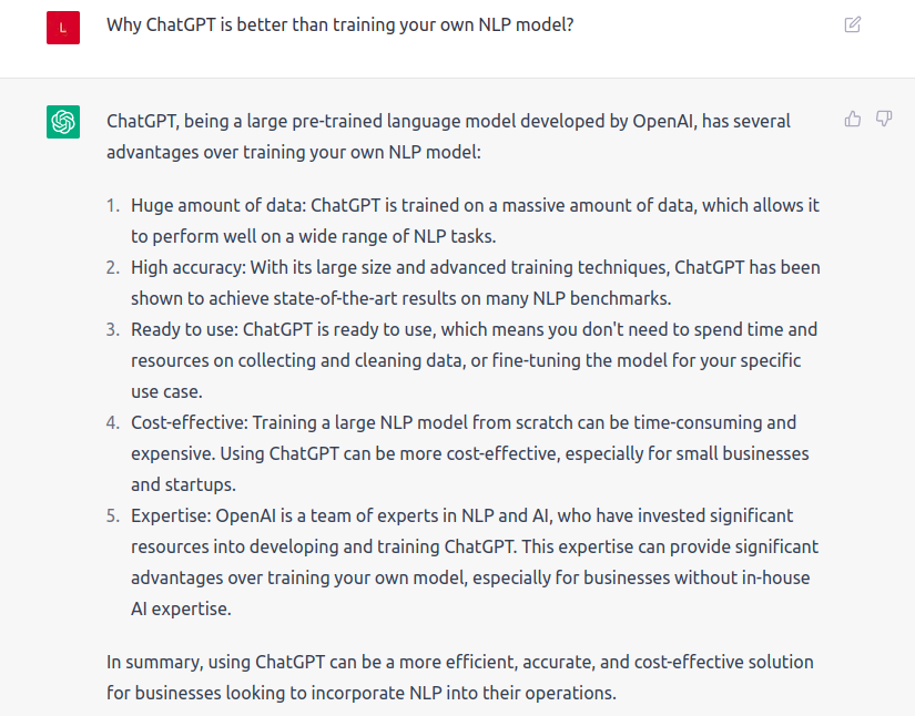 Why is ChatGPT better than training your own NLP model?