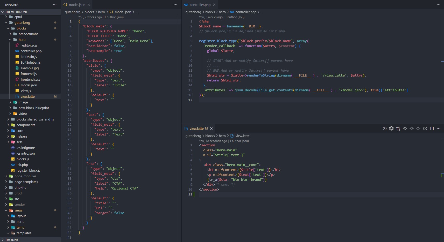 theme-redone - Gutenberg block main files example