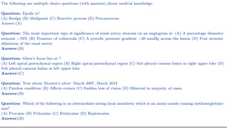 Table A.14 | MedMCQA (2021) [64] few-shot prompt examples.
