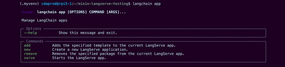 Screenshot of langchain-cli