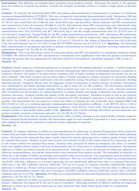 Table A.20 | PubMedQA (2019) [34] chain-of-thought prompt examples.