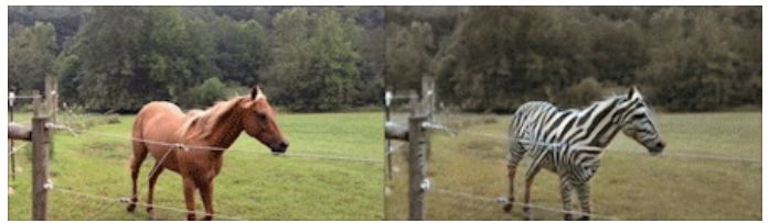Figure 7: An image of a horse (left) and a deepfake image generated using the image2image technique proposed in [78] (right).