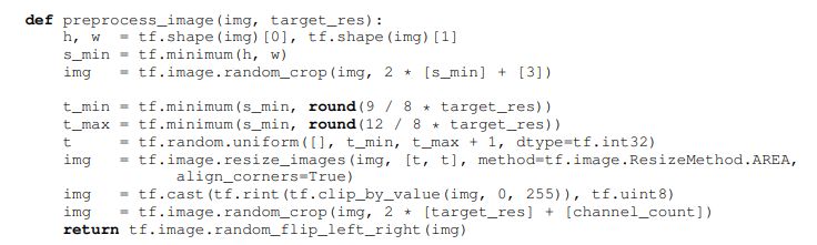 Listing 1. TensorFlow (Abadi et al., 2016) image preprocessing code for training dVAE. We use target_res = 256 and channel_count = 3.