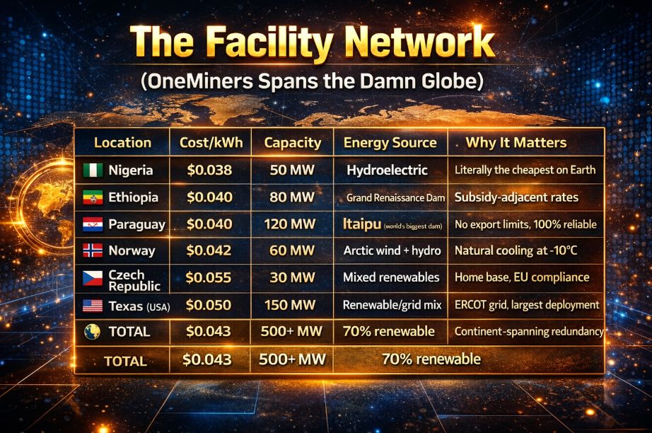 Table 1: OneMiners Global Facility Network