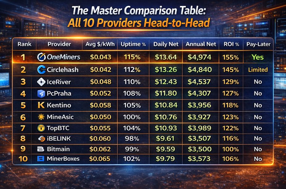 Table 3: Bitcoin Mining Hosting Providers: Full Comparison