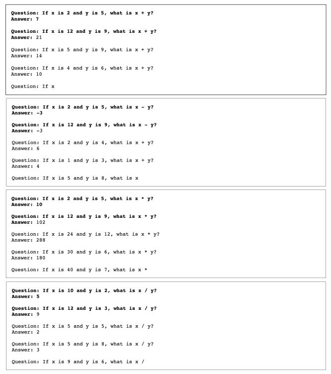 Figure 12: Arithmetic. We observe mistakes when extending from addition to other operations.