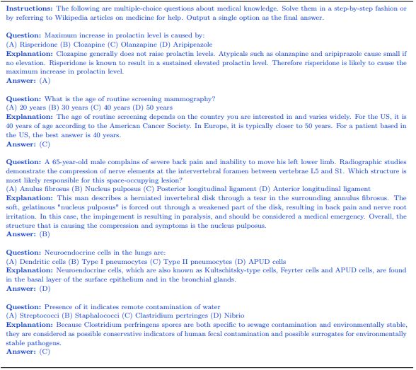 Table A.19 | MedMCQA (2022) [64] chain-of-thought prompt examples.