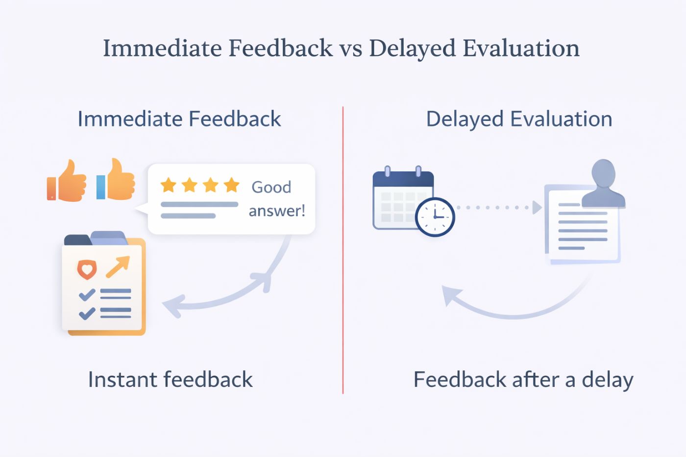A comparison of real-time AI feedback versus traditional delayed evaluation in interview preparation.