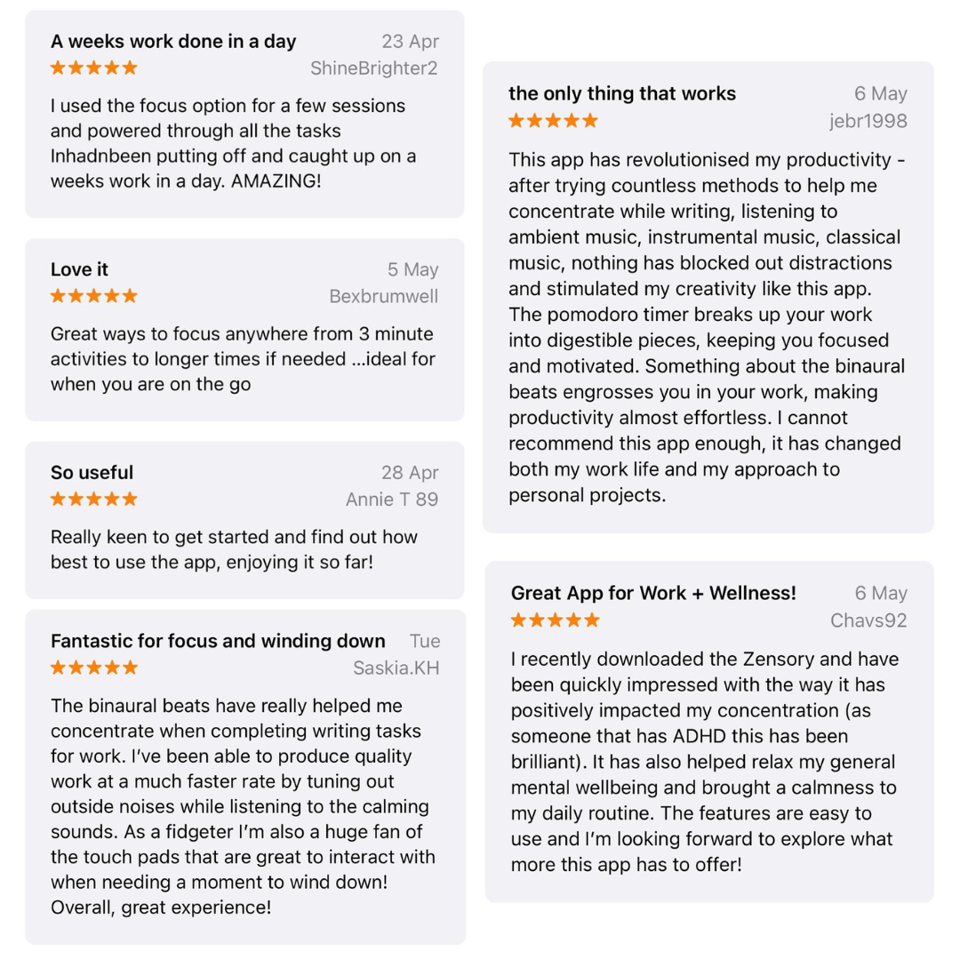 A selection of feedback from users of The Zensory