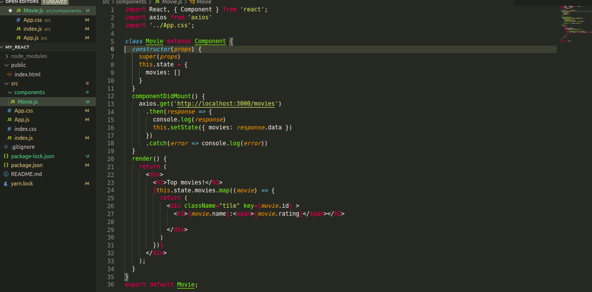 screenshot of movie component