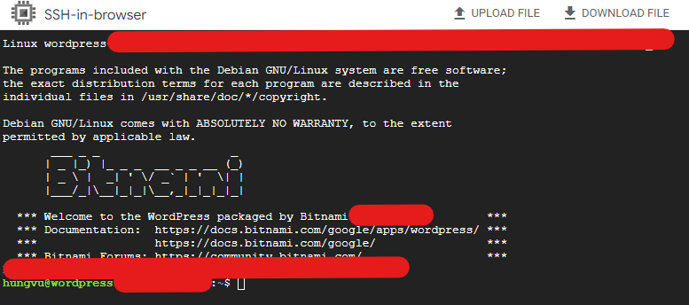 WordPress by Bitnami terminal on Google Compute Engine