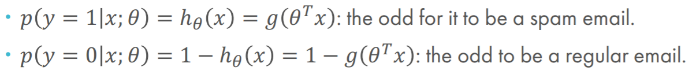 The odds formulae for ham and spam email