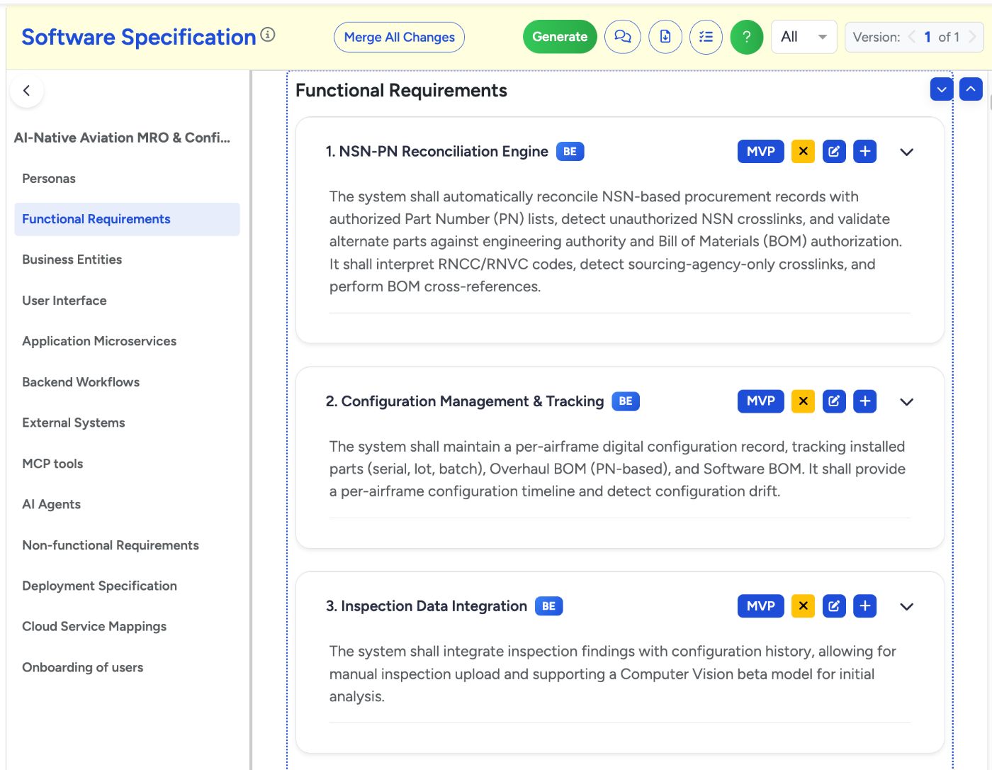 Figure 3 - Screenshot of Trillo AI Software Specification Artifacts