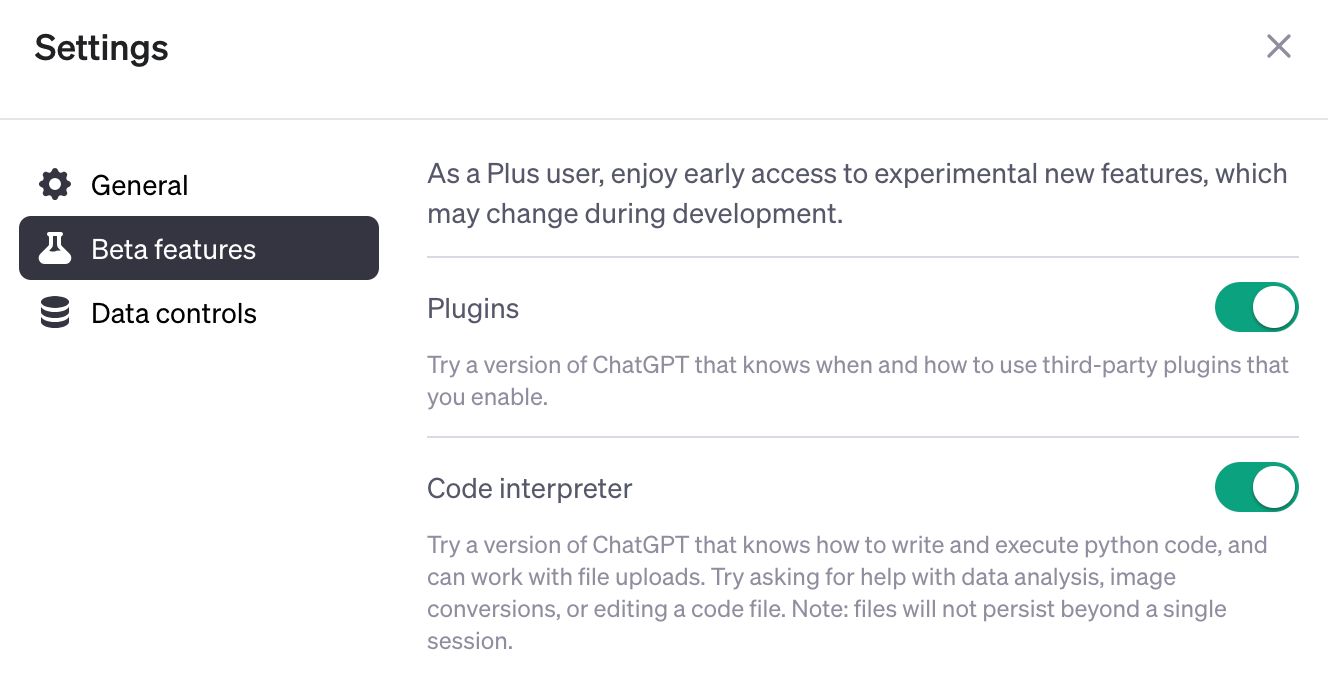 Enable the Code Interpreter Beta Feature in your OpenAI Settings