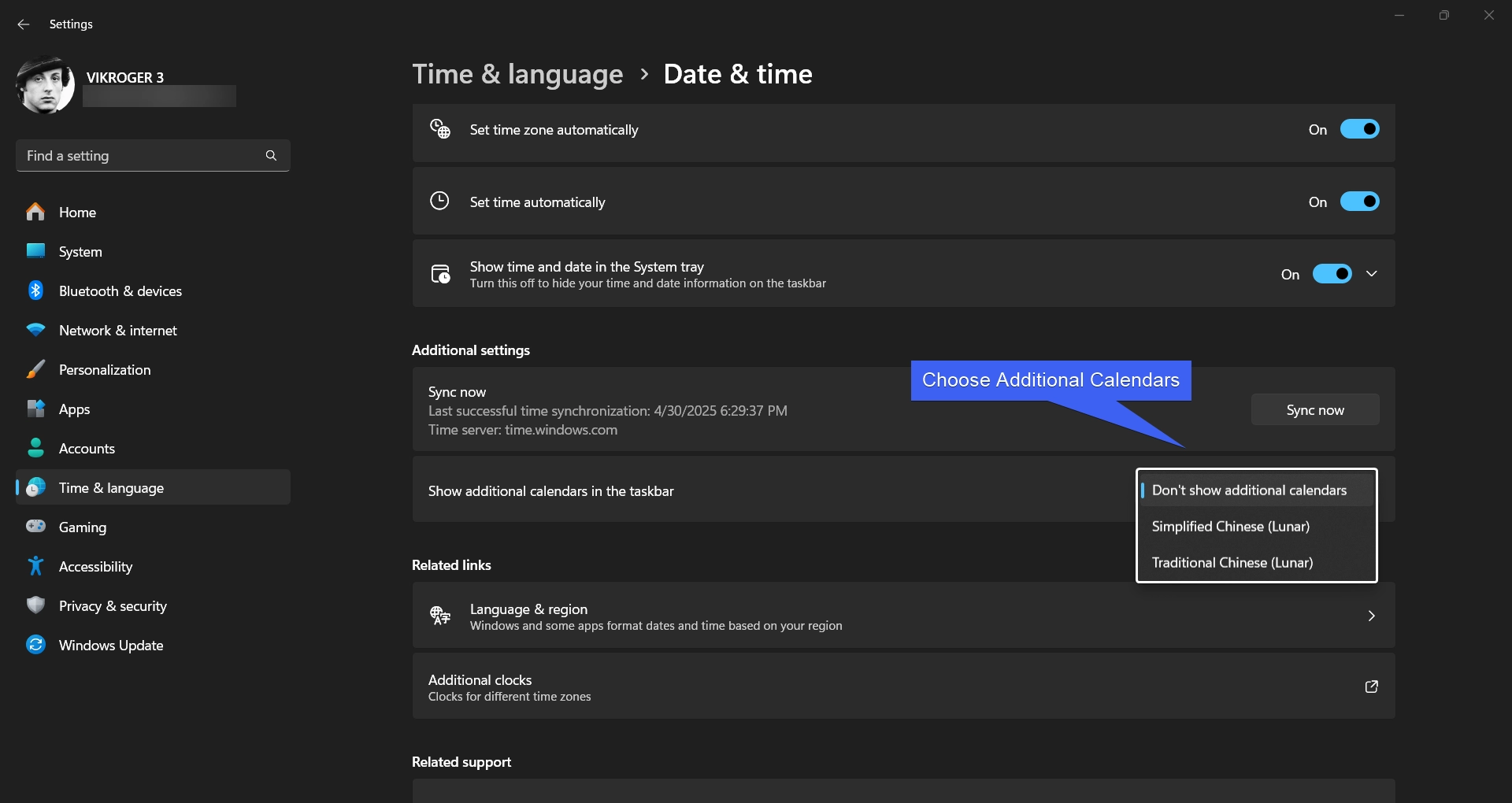 Choose Additional Calendars