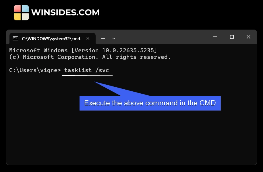 Execute the following command in the CMD