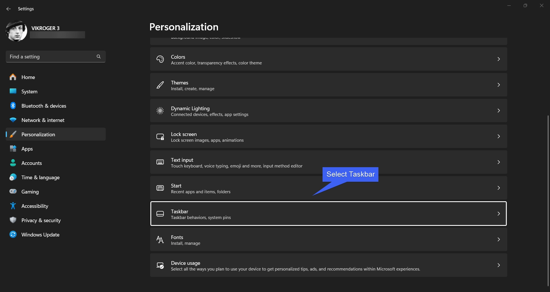 Select Taskbar