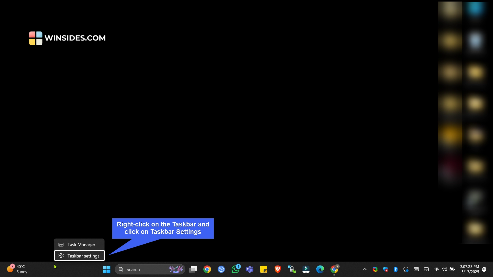Click on Taskbar Settings