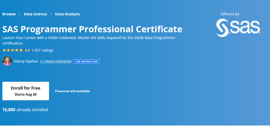 SAS Programmer Professional Certificate from SAS