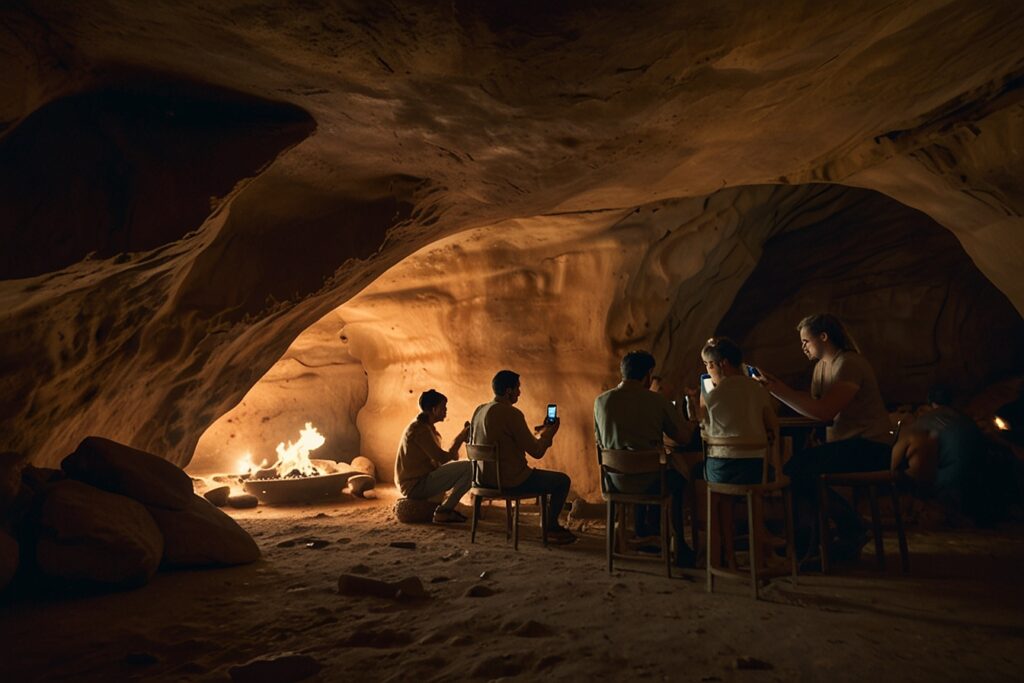 Our ancestors, enjoying a quite family dinner by the fire