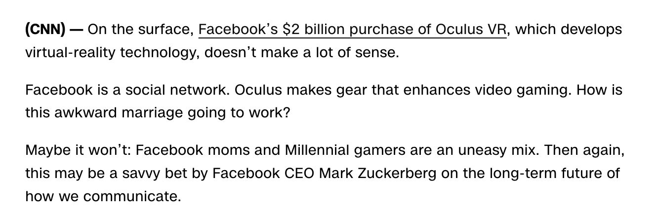 From "What’s Oculus VR, and why did Facebook pay $2B for it?"  published 3/26/2014