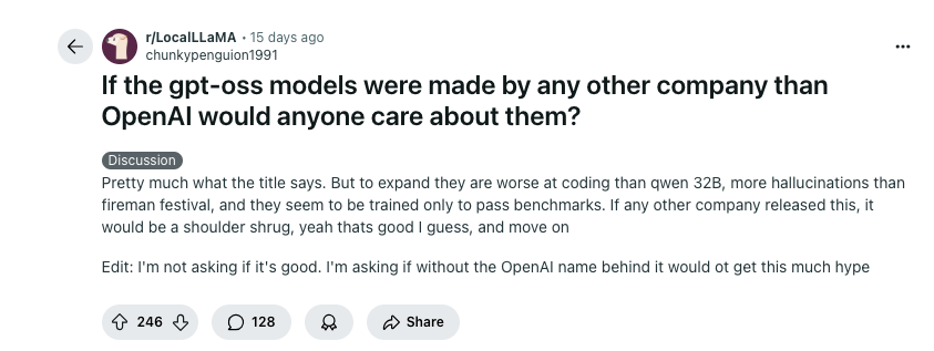 If GPT-OSS Weren’t OpenAI Models, Would We Still Care?

