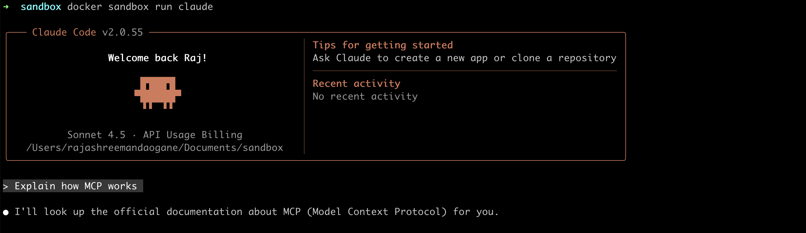 Sample interaction with Claude code