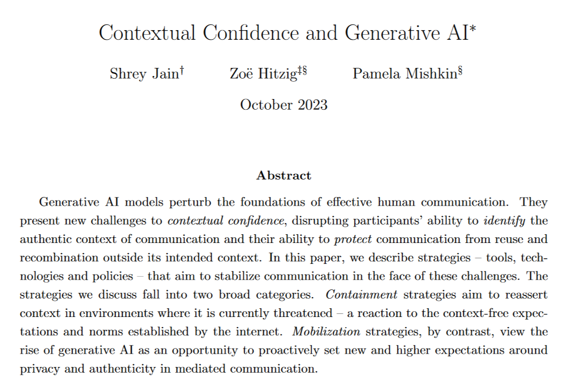 Generative AI and Contextual Confidence: Abstract & Intro
