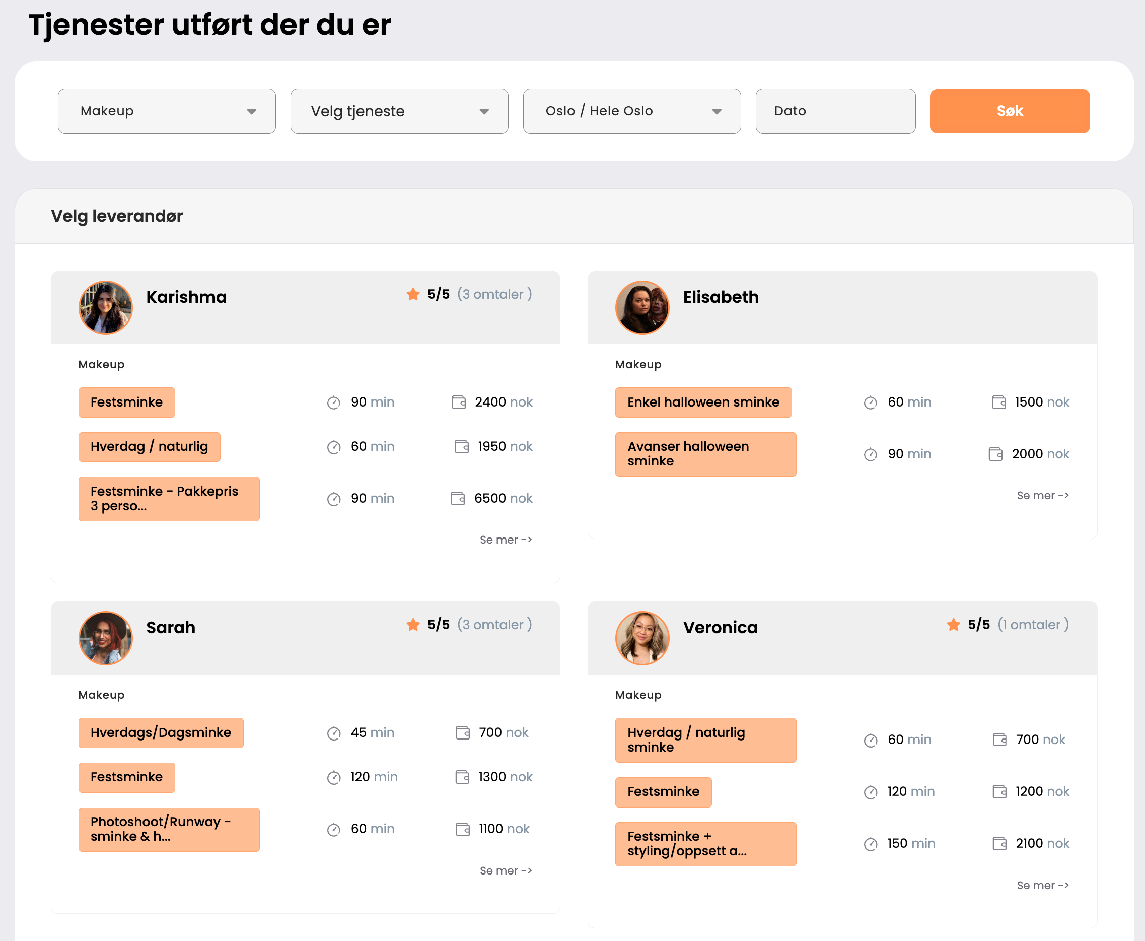 Listing example in beauty and health service marketplace https://www.sasu.no/