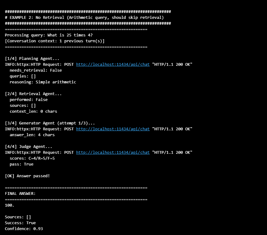 Fig 3: No retrieval output screenshot from my IDE