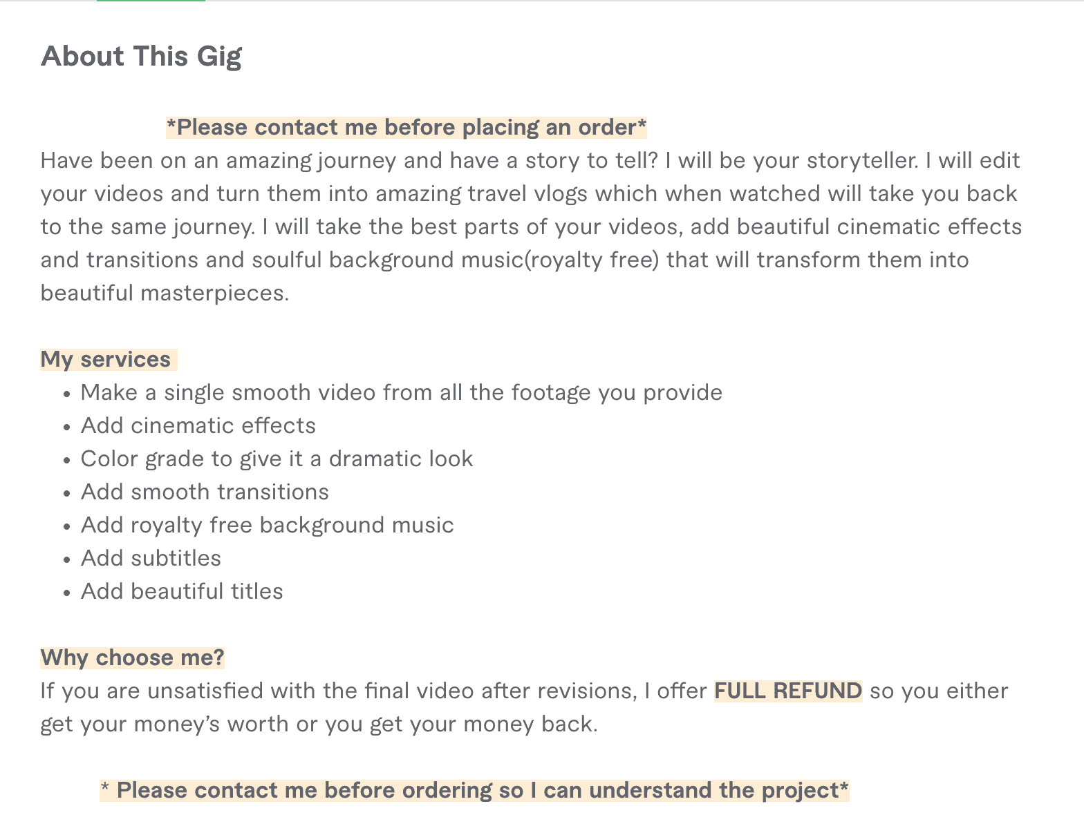 Fiverr gig description