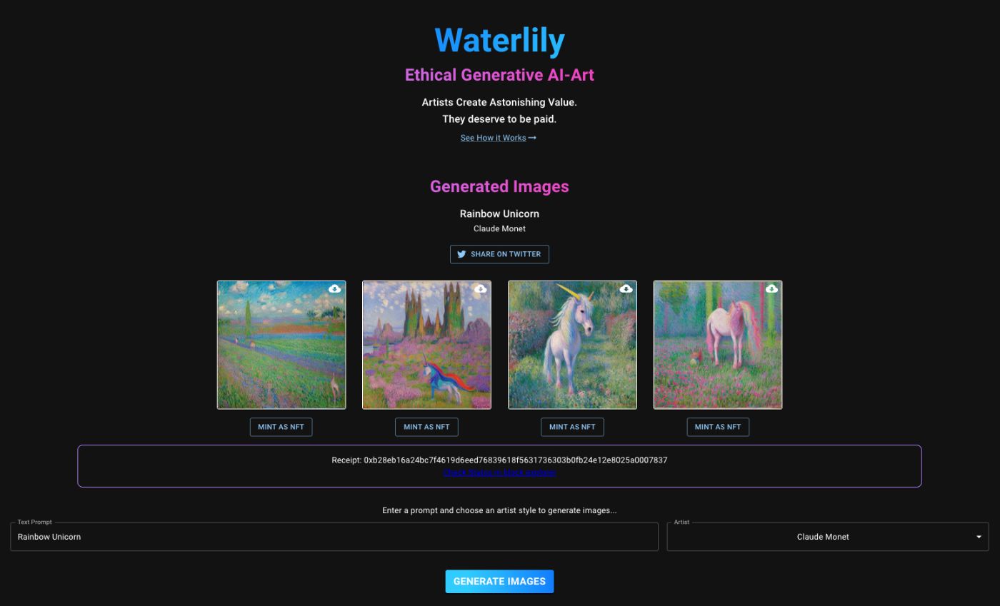 Waterlily.ai Rainbow Unicorn Generation with Claude Monet Model