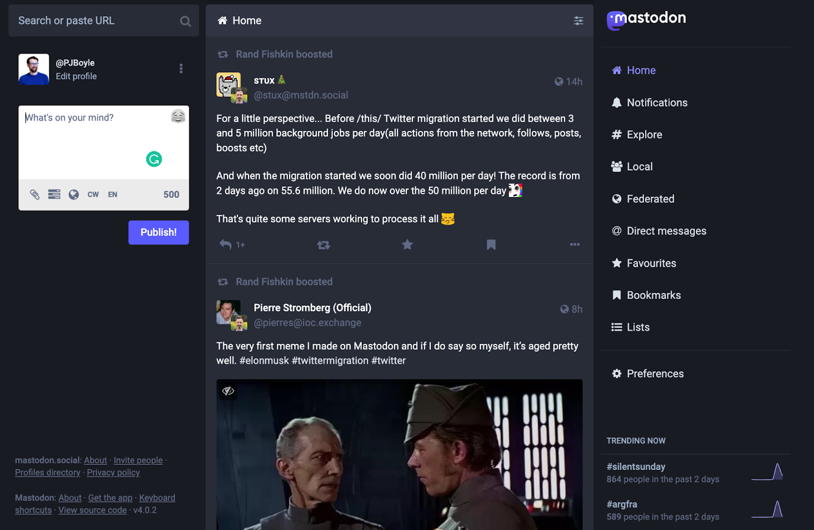 Mastodon dashboard