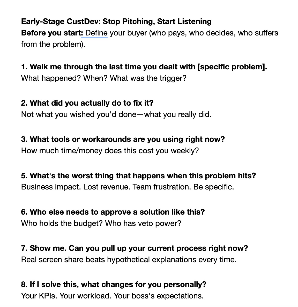 Potential customer interview questions