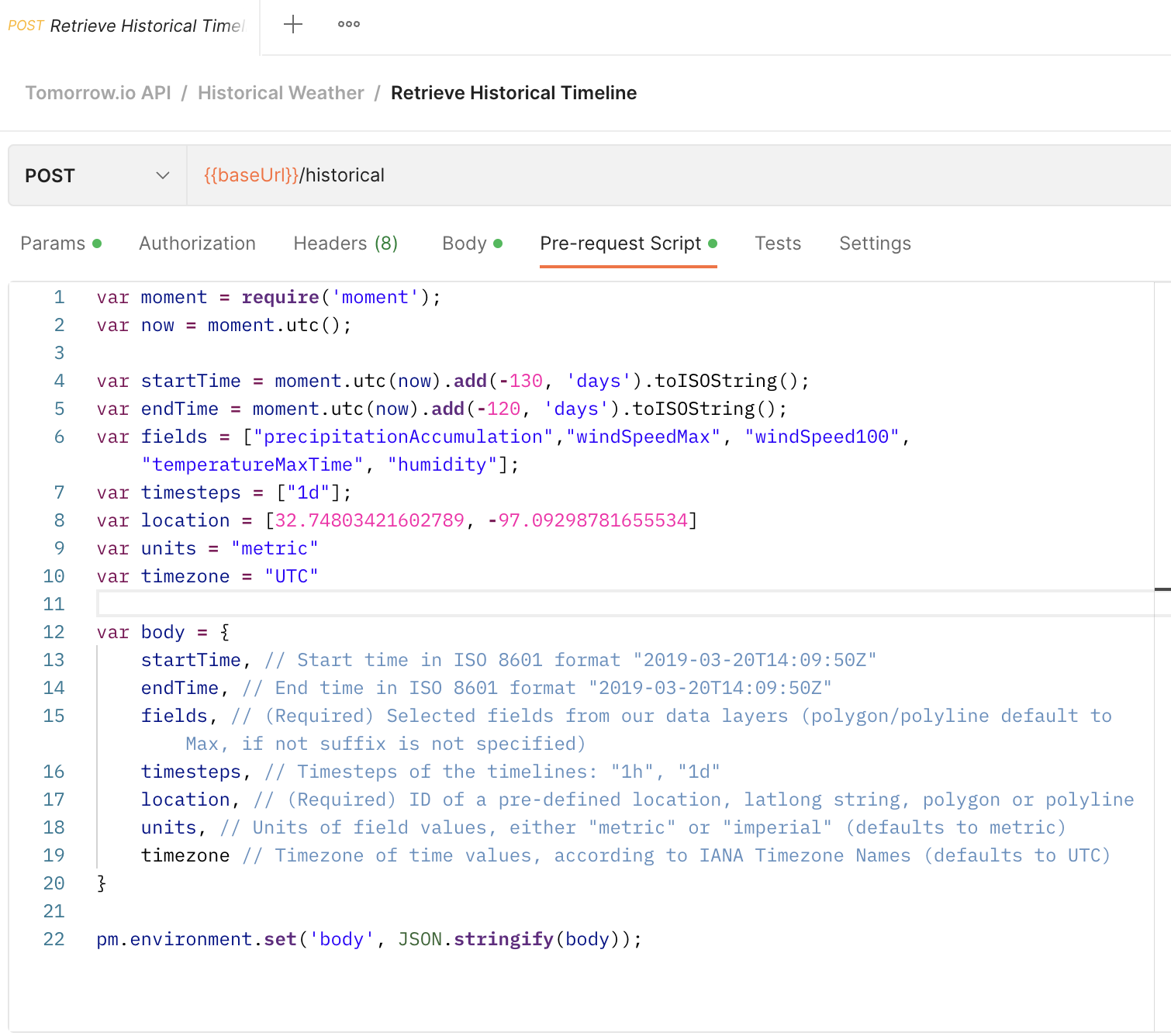 Tomorrow.io Historical API script