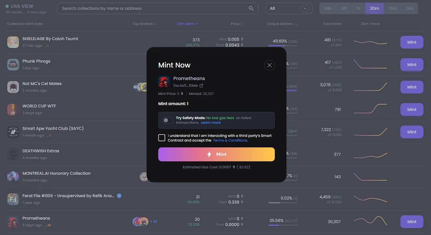Minting a Prometheans NFT on Gem