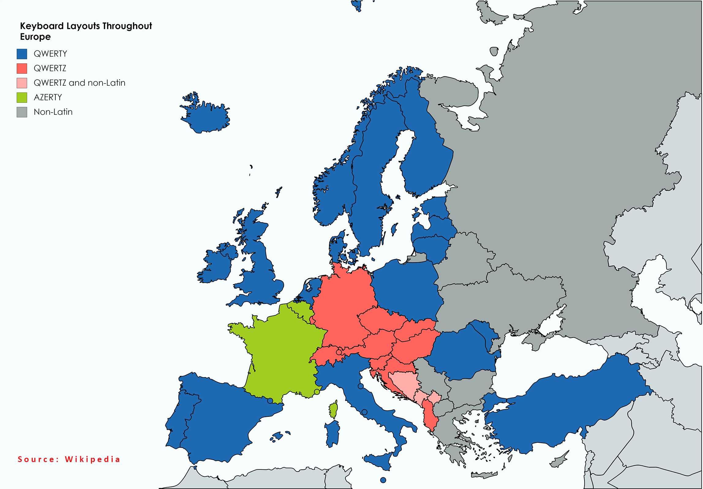 map of keyboard layouts in Europe