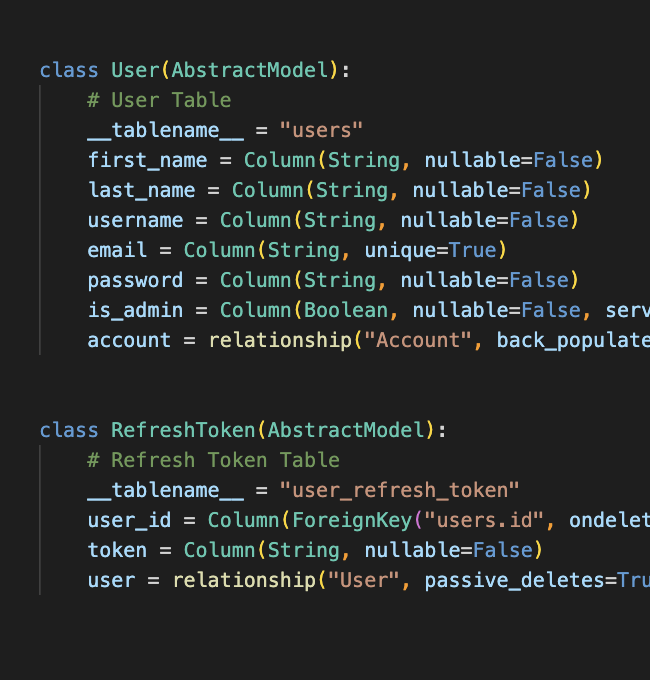 User Class Model for the DB using Base from SQLAlchemy