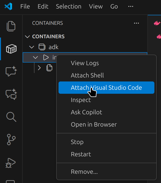 VSCode container extension makes it easy to open a development environment within a running container