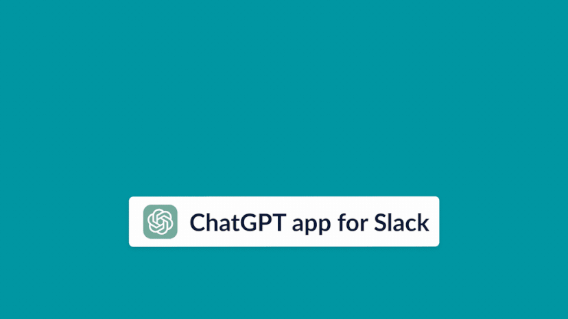 Animated GIF showing a demo of the ChatGPT app for Slack, providing Al-written summaries and information suggestions about meetings and people in your workplace.