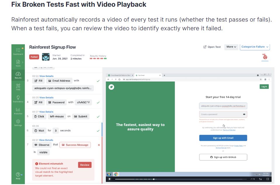 Image showing a screenshot of Rainforest's video playback feature.