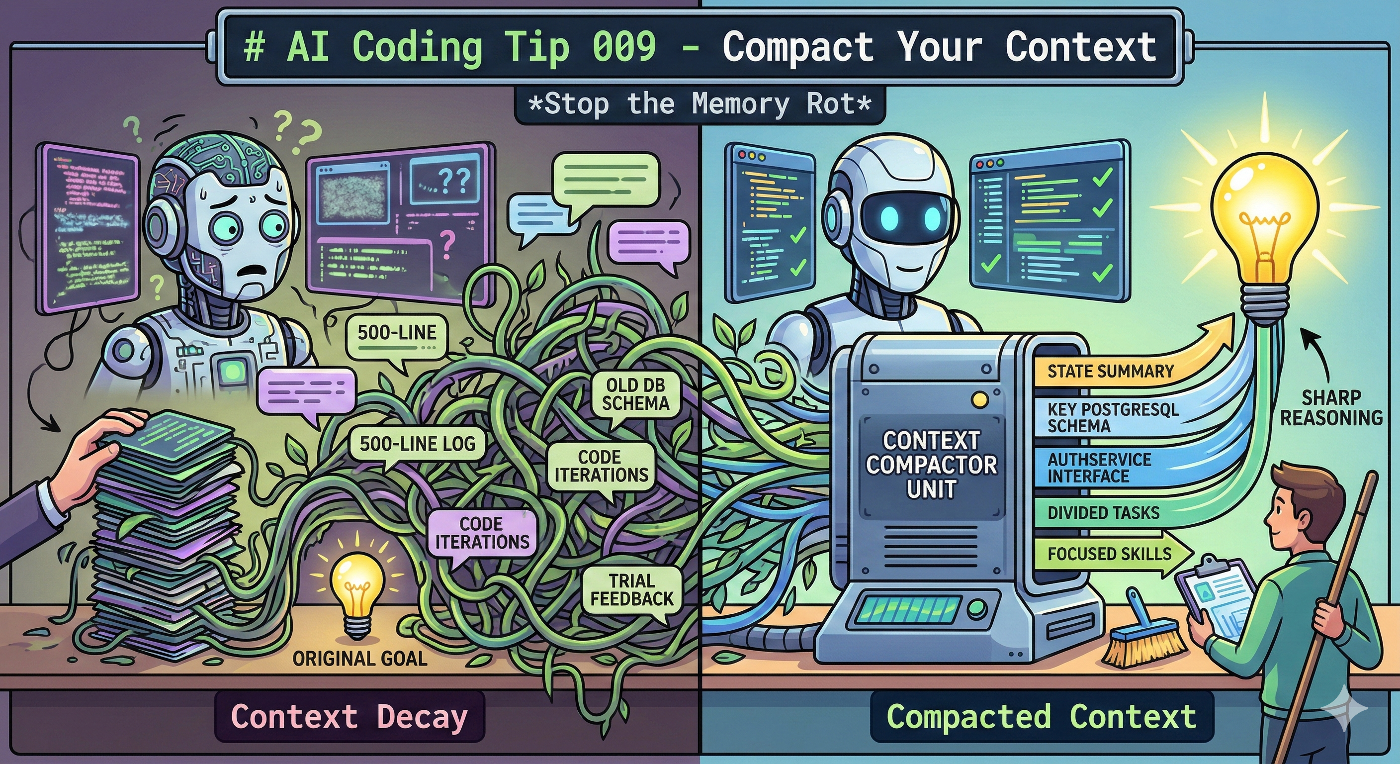 AI Coding Tip 009 - Compact Your Context and Stop Memory Rot