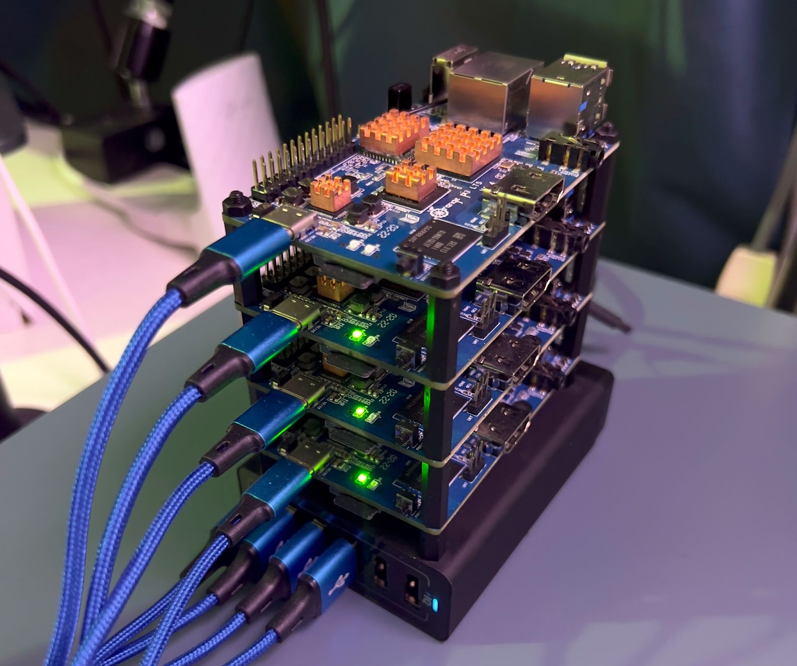 Four 2GB Orange Pi 3 LTS boards