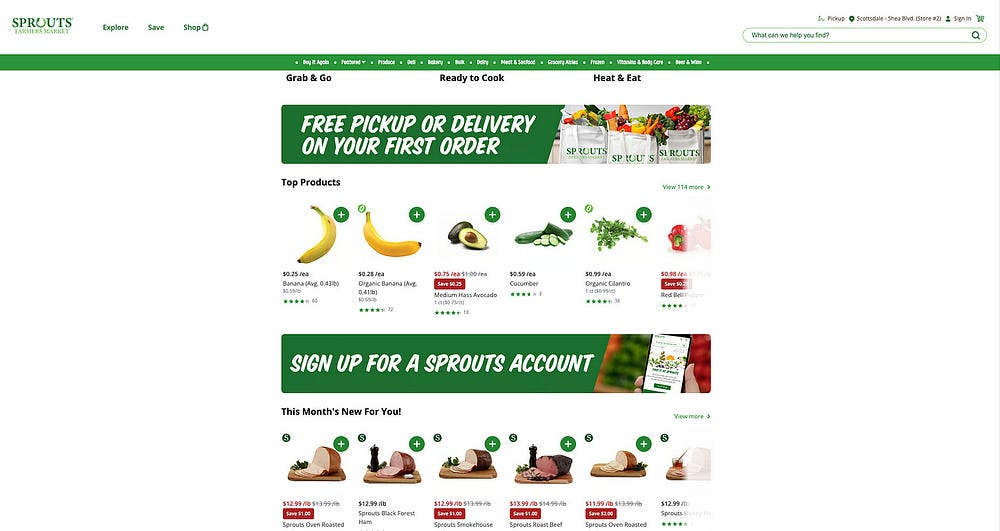 Sprouts Market storefront powered by Instacart; Source: author