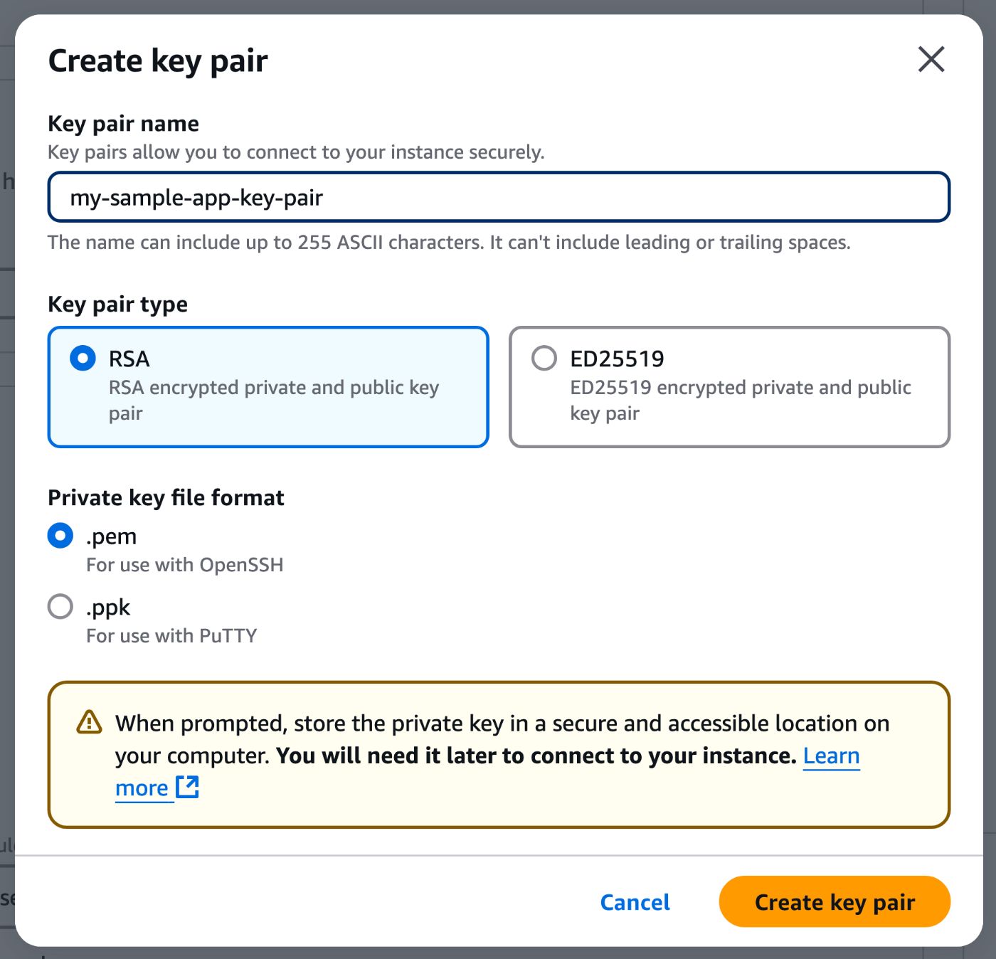 Picture 12. Creating key pair