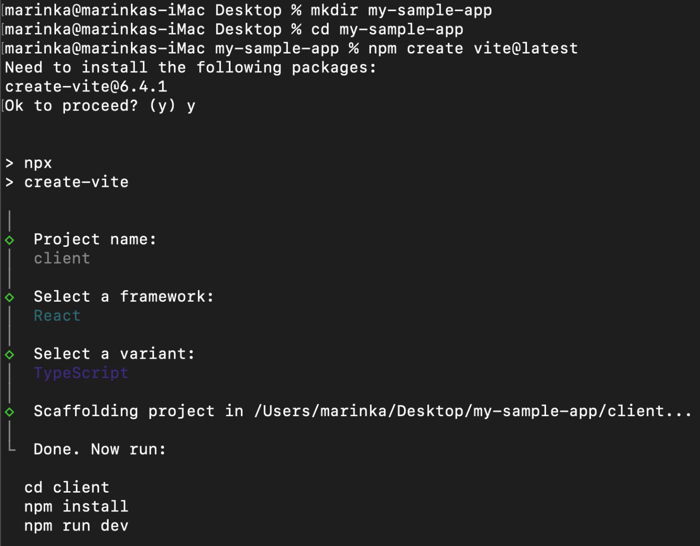 Picture 1. Creating React app with Vite