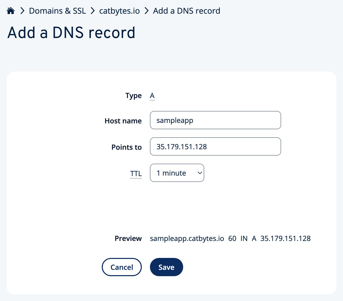 Picture 16. Adding a new DNS record