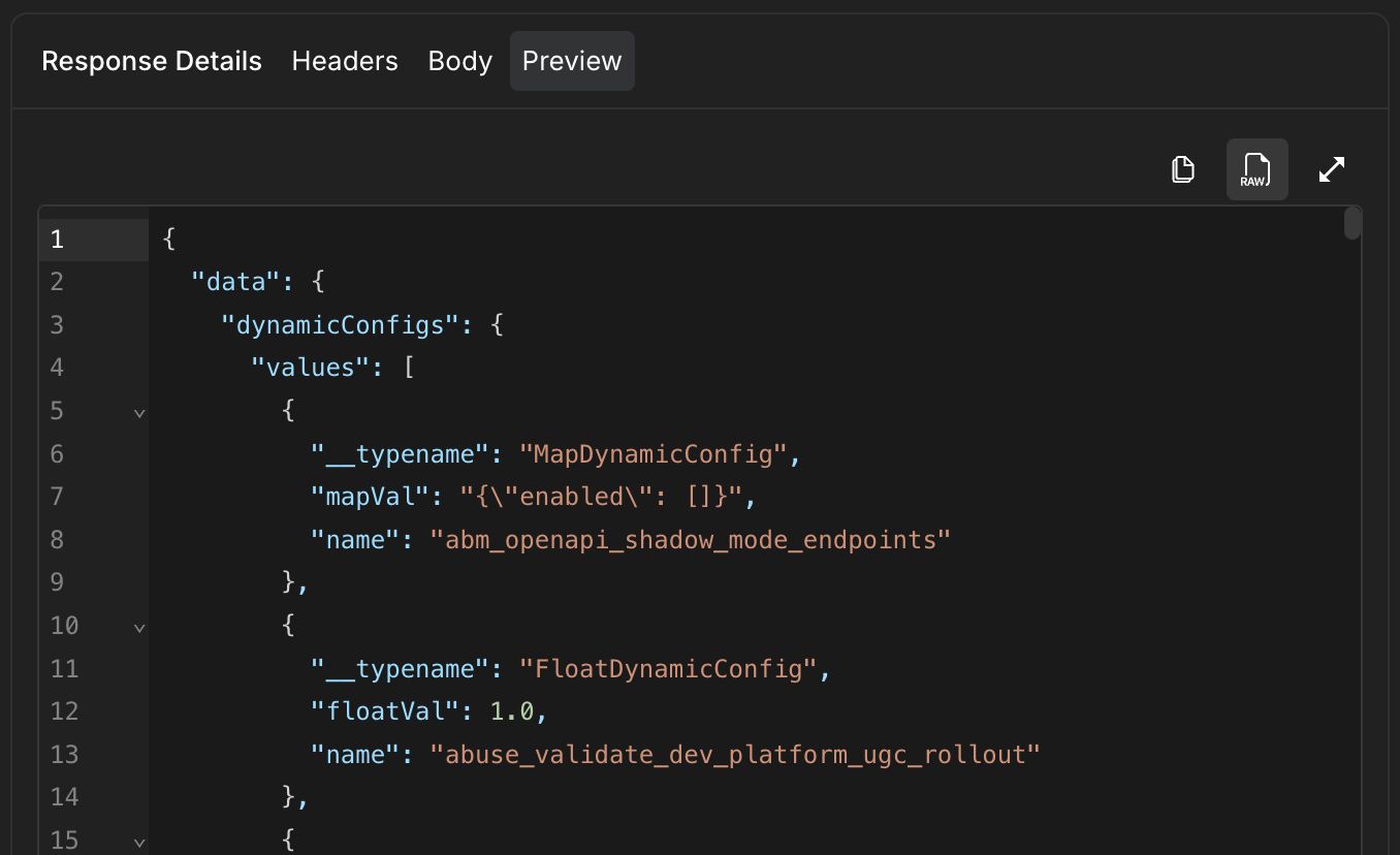 Configs API response
