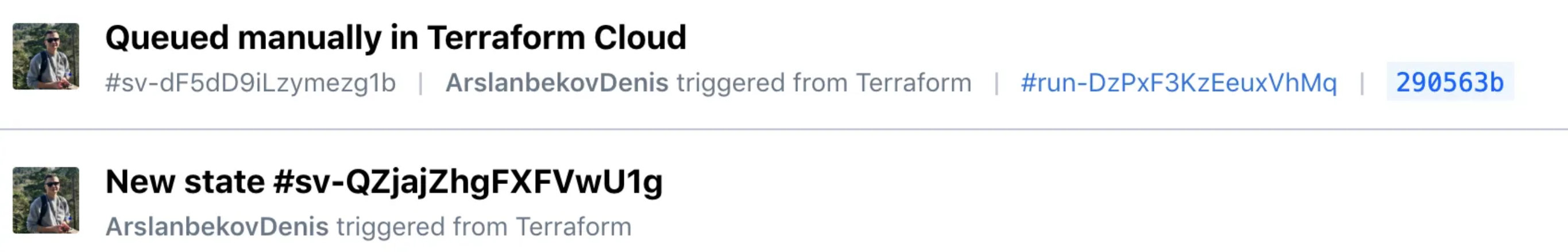 First state in Terraform Cloud run tab
