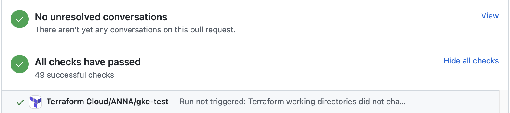 Github Actions with terraform cloud status